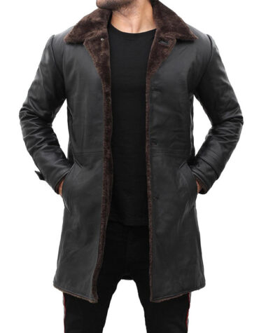 Mens Leather Shearling Black Coat
