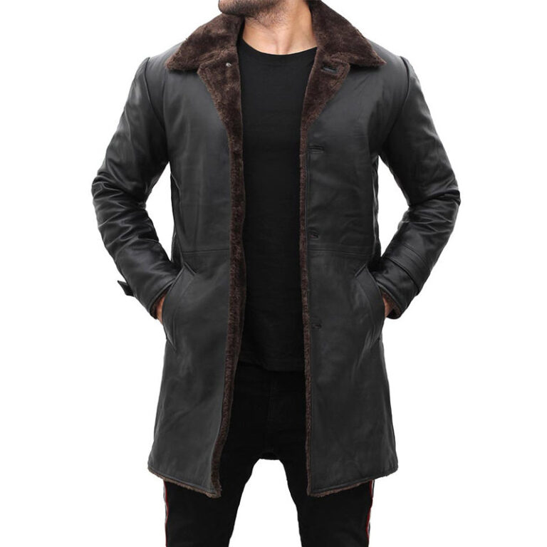 Mens Leather Shearling Black Coat