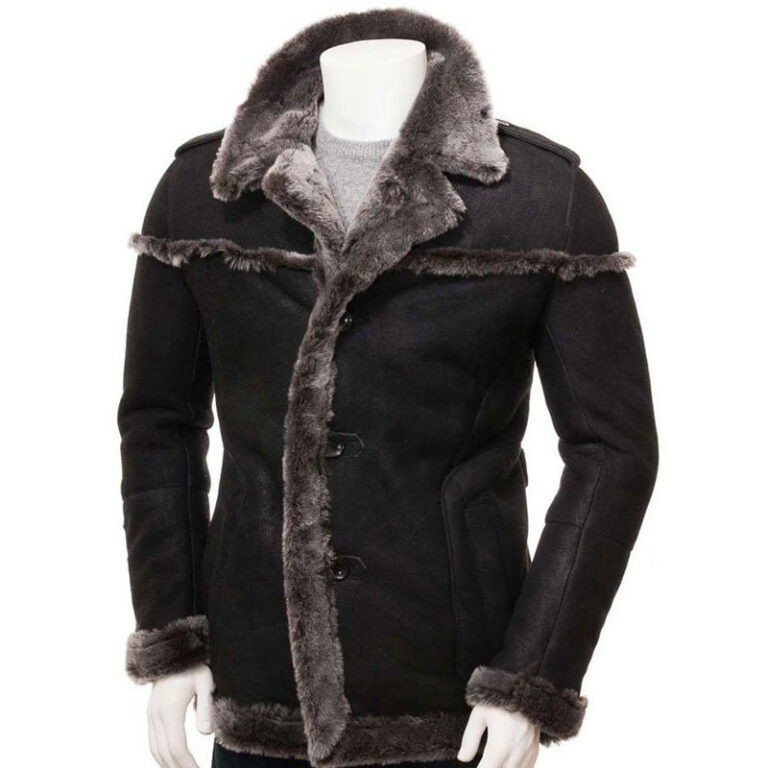 Mens Shearling Black Leather Coat