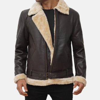 Brown shearling jacket mens for winters