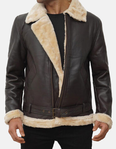 Brown shearling jacket mens for winters