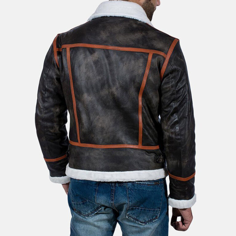 Distressed Brown Shearling Leather Jacket Mens