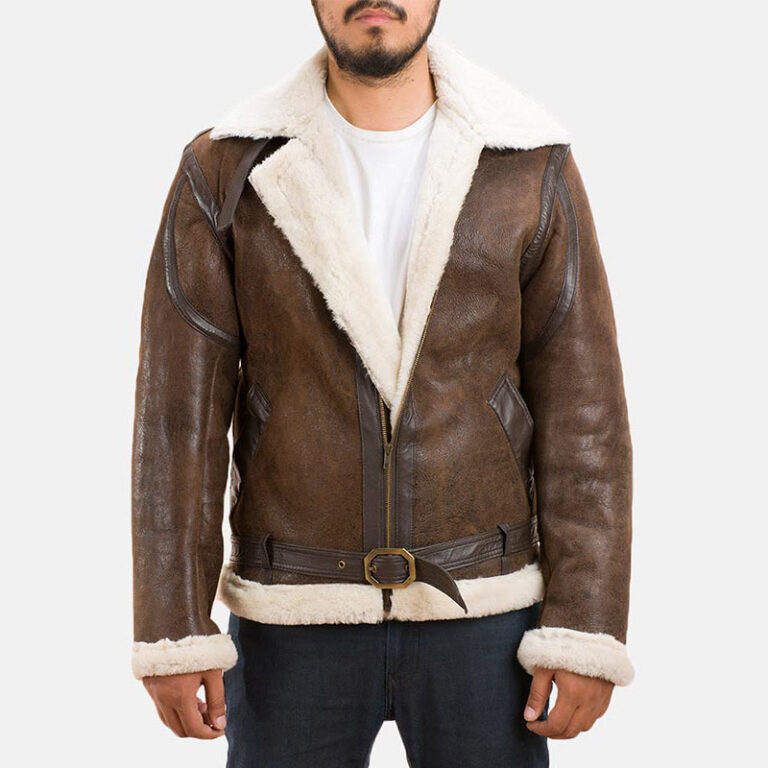 Brown shearling jacket mens for winters