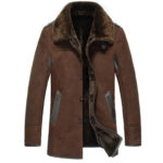 Rugged Elegance: Men's Shearling Brown Reacher Style Coat - Timeless Style