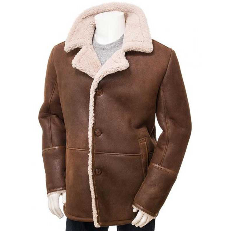 Men's Sheepskin Brown Leather Shearling Coat | Timeless Winter Elegance