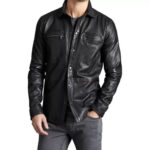 Men's Trendsetting Real Sheepskin Black Leather Shirt - Fashion Forward Statement