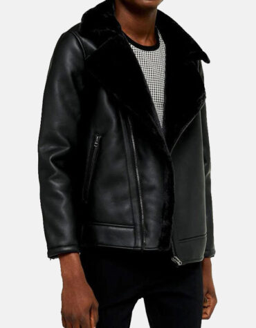 Men's Winter Shearling Black Leather Jacket