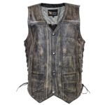 Men's Wreck Distressed Brown Multi-Pocket Leather Vest