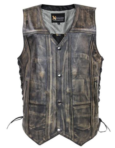 Mens Wreck Distressed Brown Multi-Pocket Leather Vest