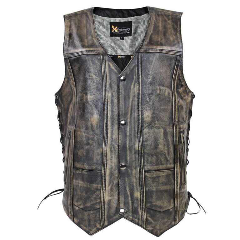 Mens Wreck Distressed Brown Multi-Pocket Leather Vest