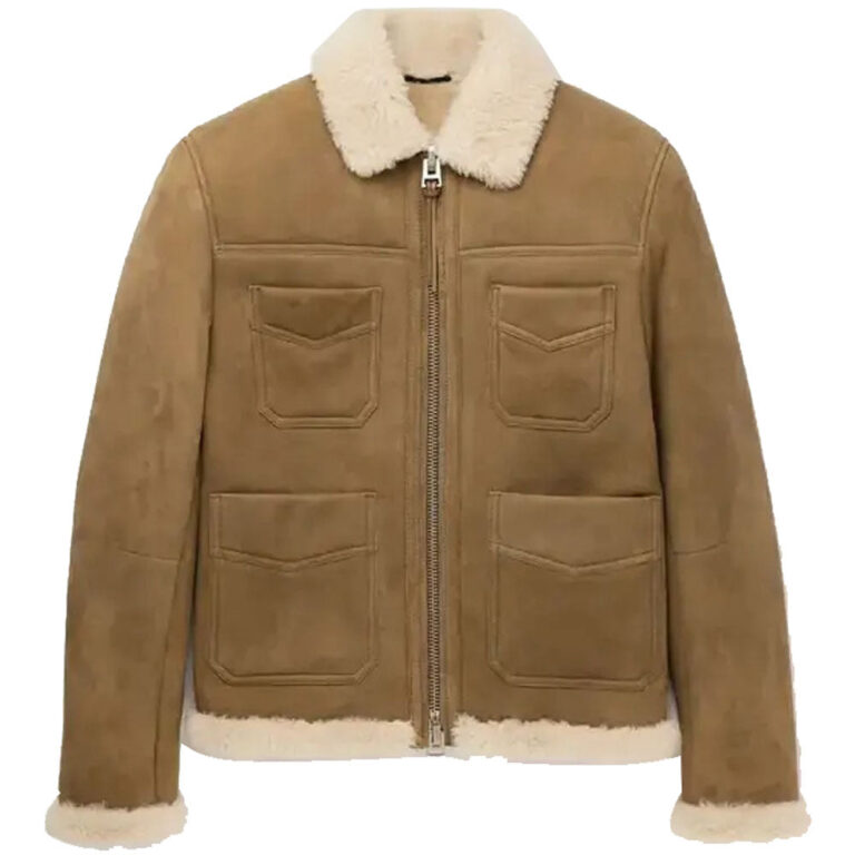 Brown shearling jacket mens for winters