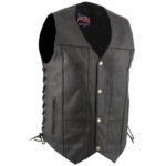 USA Leather 1204 Men's Black Dime Classic Leather Vest with Side Laces