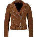 Women Brown Suede Leather Western Style Fringed Jacket