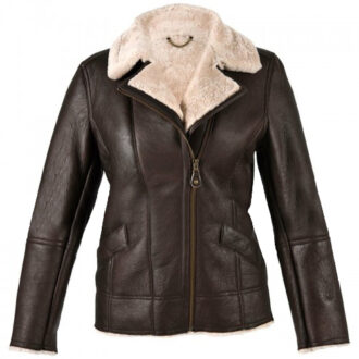 Women Sheepskin Aviator Dark Brown Leather Jacket