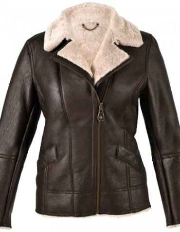 Women Sheepskin Aviator Dark Brown Leather Jacket