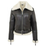 Women's Sheepskin Aviator Flying Belted B3 Black Jacket