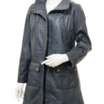 Chic Women's Blue Leather Coat