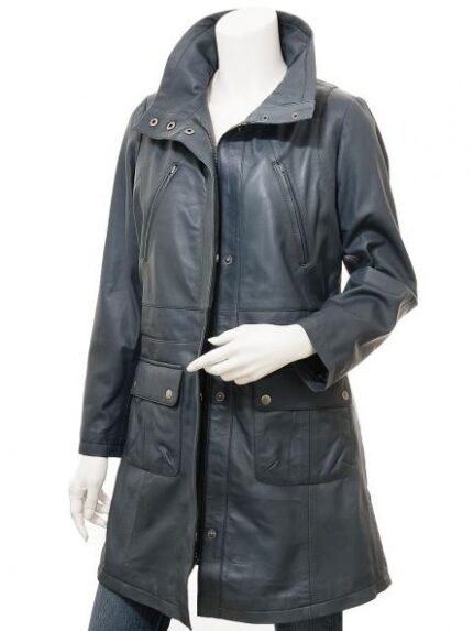 WOMEN'S BLUE LEATHER COAT