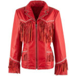 Women's Red Western Leather Jacket with Studs