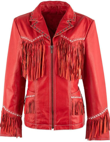 Women's Red western leather jacket with Studs