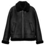 Classic black shearling jacket mens for winters