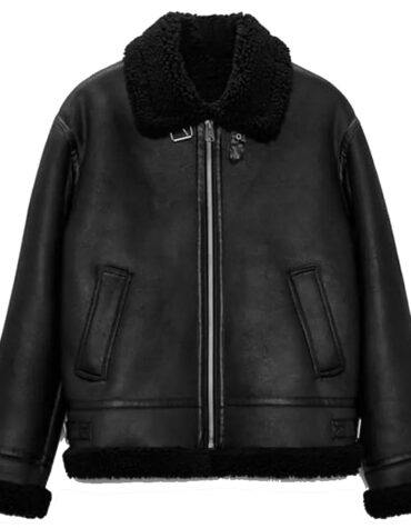 Classic black shearling jacket mens for winters