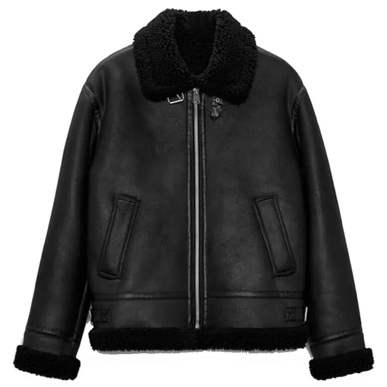 Classic black shearling jacket mens for winters