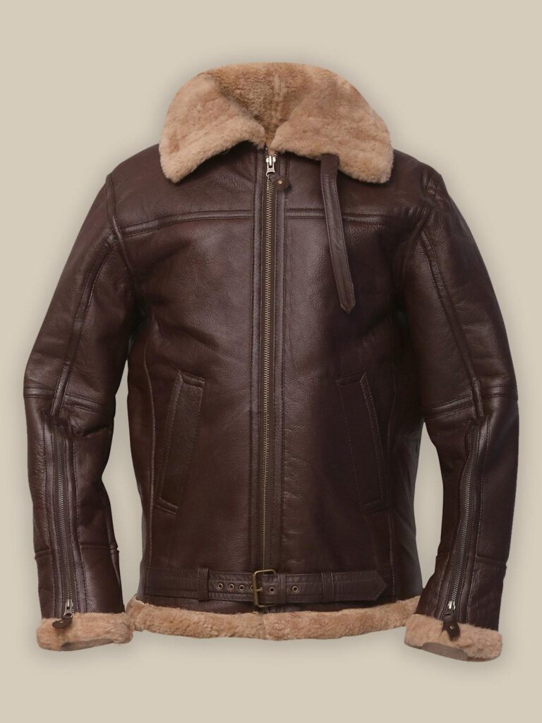 Dark brown shearling jacket mens for winters