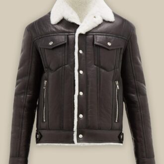 Brown and white shearling jacket mens for winters