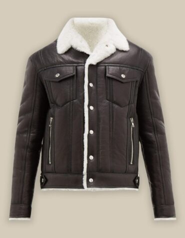 Brown and white shearling jacket mens for winters