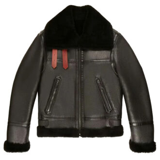 Black warm style shearling jacket mens for winters