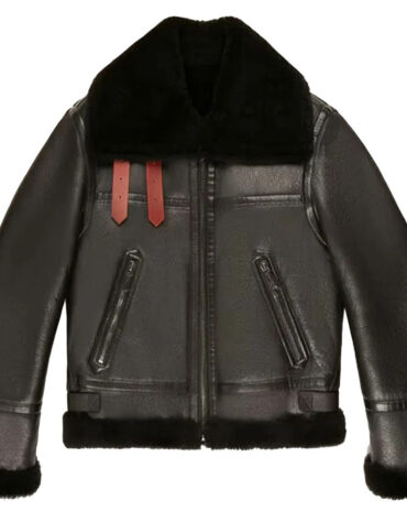 Black warm style shearling jacket mens for winters