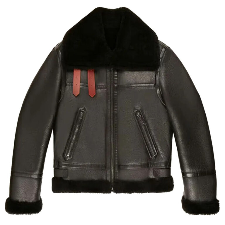 Black warm style shearling jacket mens for winters