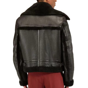Black Shearling Leather Jacket for Men