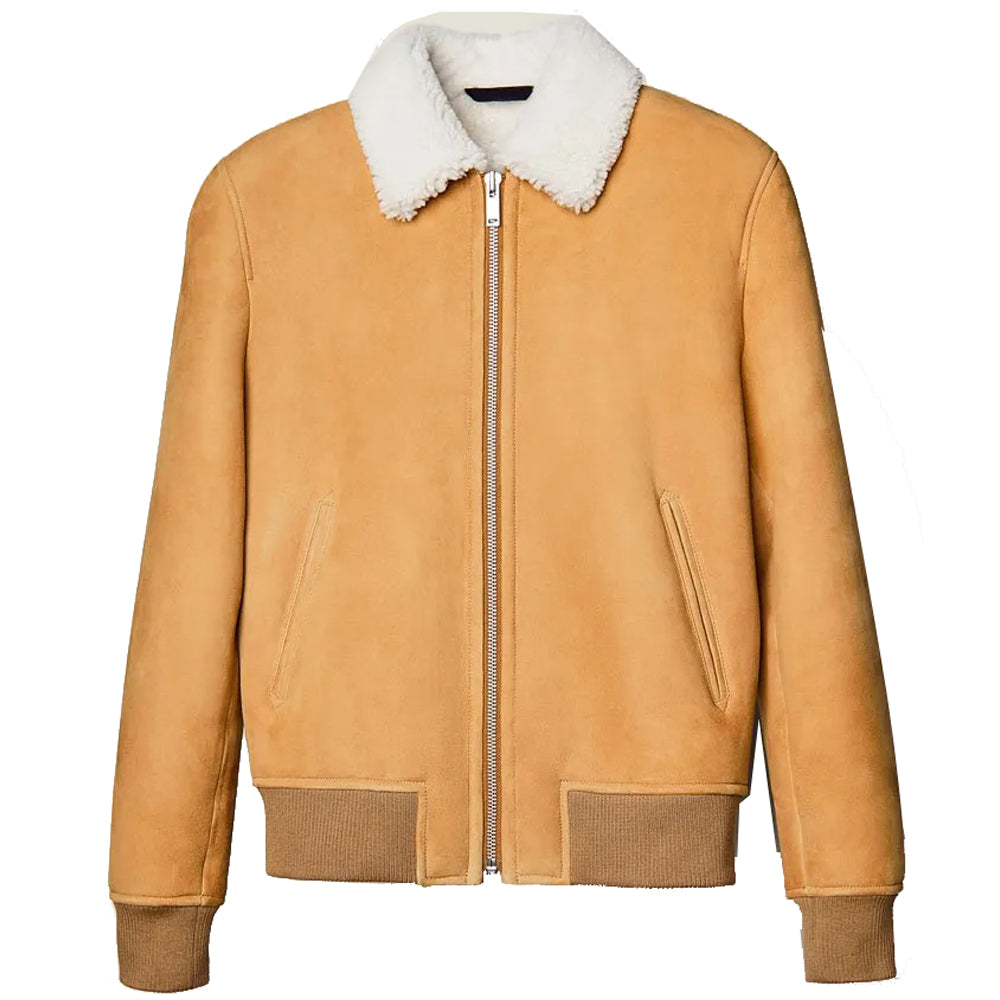 Men’s Brown Bomber Shearling Leather Jacket - Mready