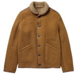 Men's Coffee Brown Shearling Jacket - Classic Elegance for Winter