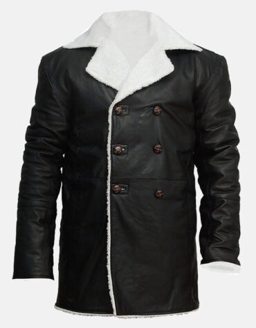 Mens Real Sheepskin Winter Shearling Fur Coat Black