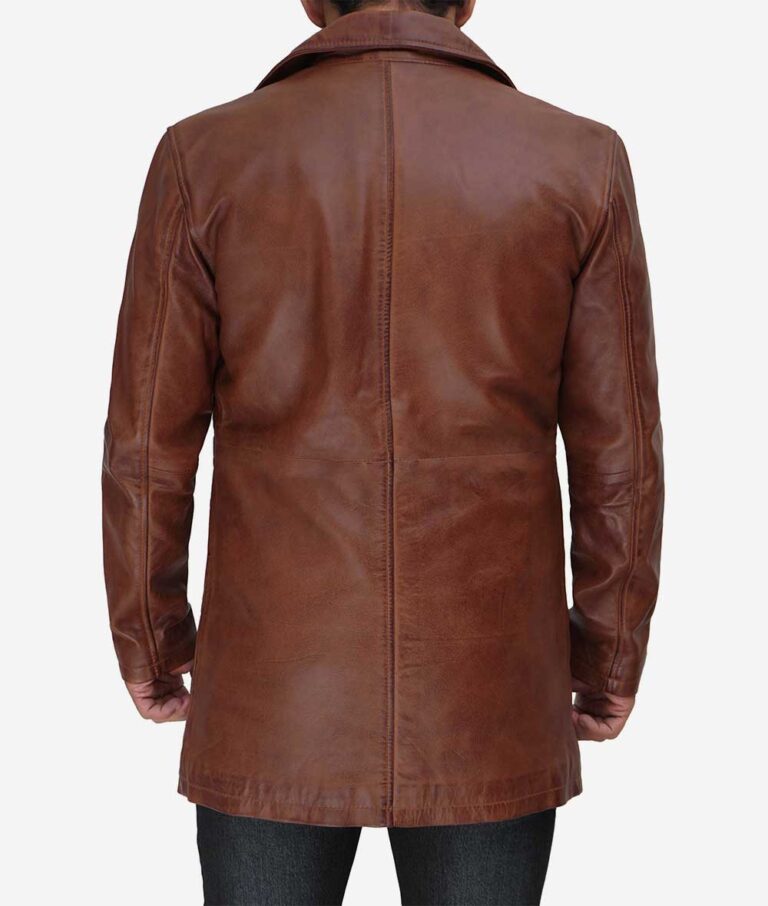 Mens Brown 3/4 Length Leather Coat