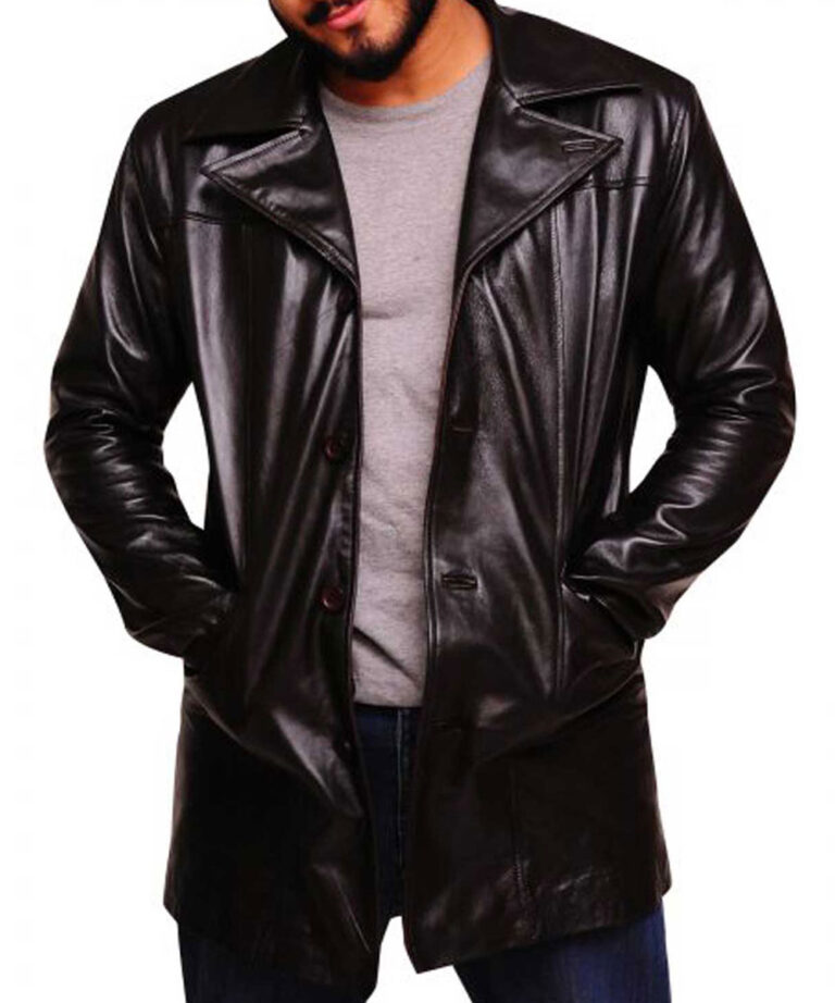 Dominic West The Wire Dark Brown Leather Coat