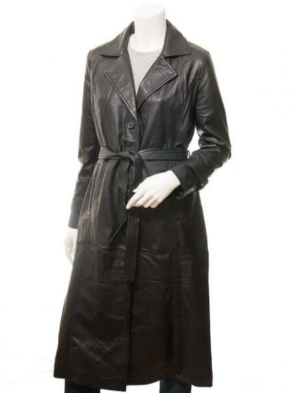WOMEN'S BLACK LEATHER TRENCH COAT