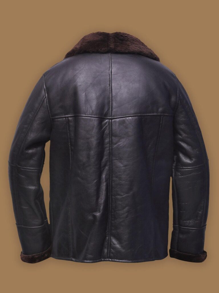 Men Black Button Shearling Jacket