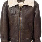 B3 Distressed Genuine Flight Aviator Bomber Shearling Sheepskin Leather Jacket