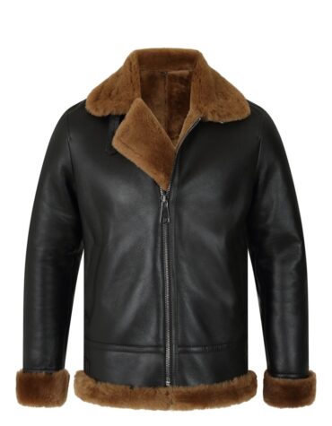 Black B3 Bomber Aviator Sheepskin Leather Jacket for Men