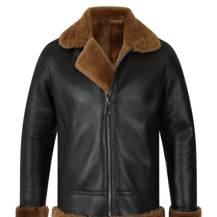 Black B3 Bomber Aviator Sheepskin Leather Jacket for Men