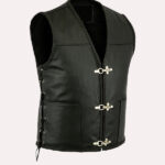 Men's Black Fish Hook Buckle and Braided Leather Biker Vest