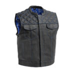 Men's Club Style Leather Vest (Black/Blue)