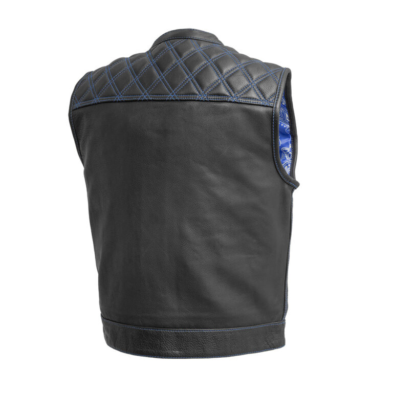 Mens Club Style Leather Vest (Black/Blue)