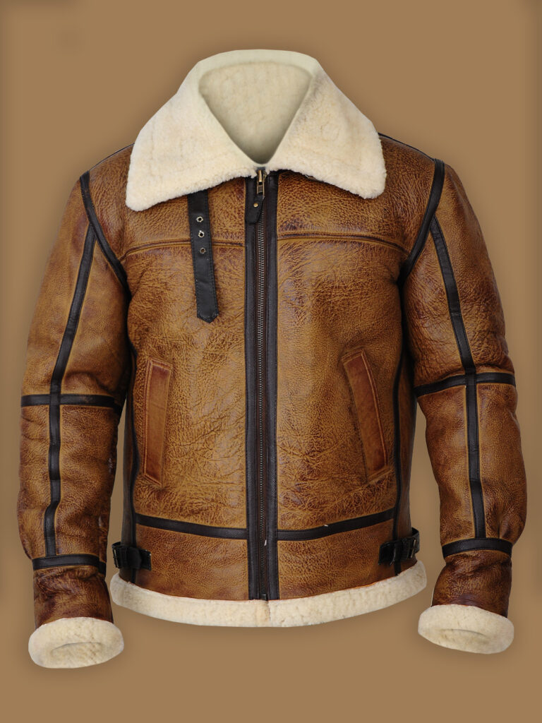 Men Brown B3 Bomber Shearling Jacket