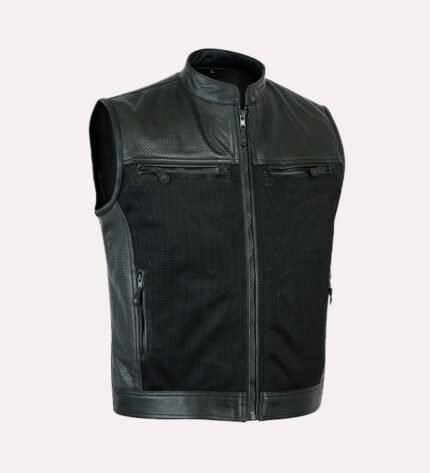 Men Perforated Biker Leather Vest