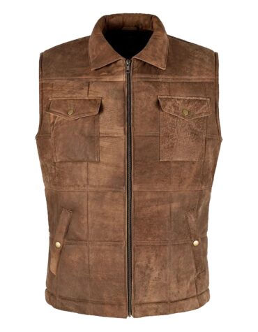 Mens Vintage Brown Body Warmer Leather Vest